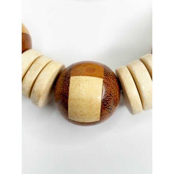 BOHO 1970s Wooden Statement Beaded Necklace & Bangle Set Tribal African Beach - Picture 3 of 5